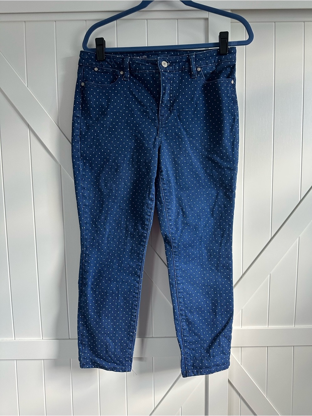 Talbots Flawless Slim Ankle Jeans Size 10P Blue Polka Dot Stretch Denim